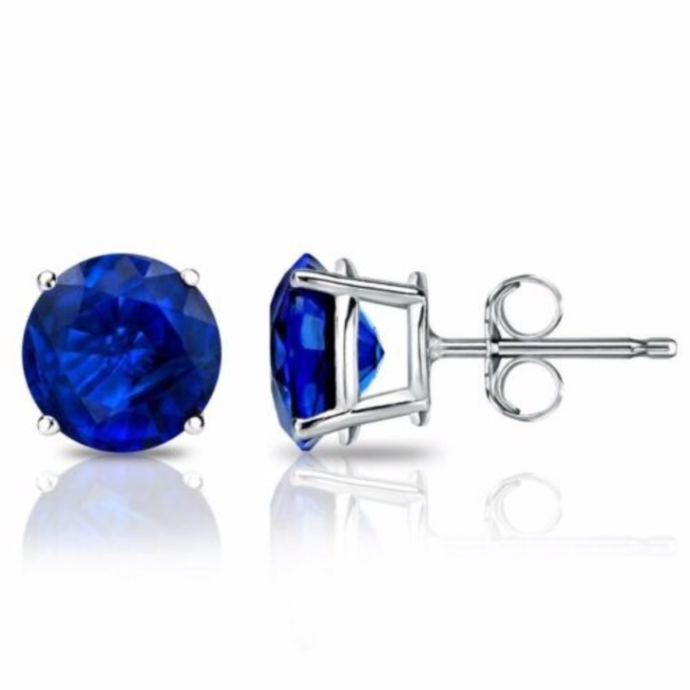 18K Gold  Blue Sapphire Swarovski Crystal Studs - Picture 3 of 6
